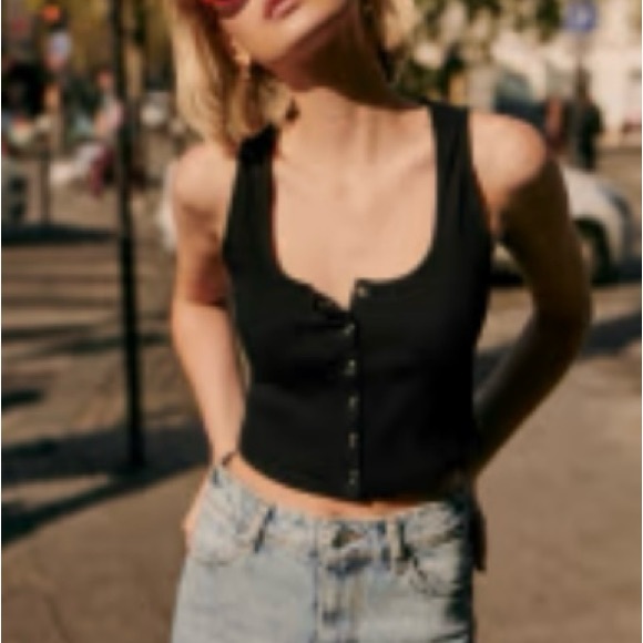 Sezane Tops - NWT Sezane ✨Exclusive Archives ✨ Black Buttoned Crop Tank Top